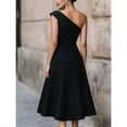 thumbnail image 2 of Women's One Shoulder Midi Dress, Ruched Waist A-Line Formal Cocktail Dress with Pockets, S-2XL, 2 of 3