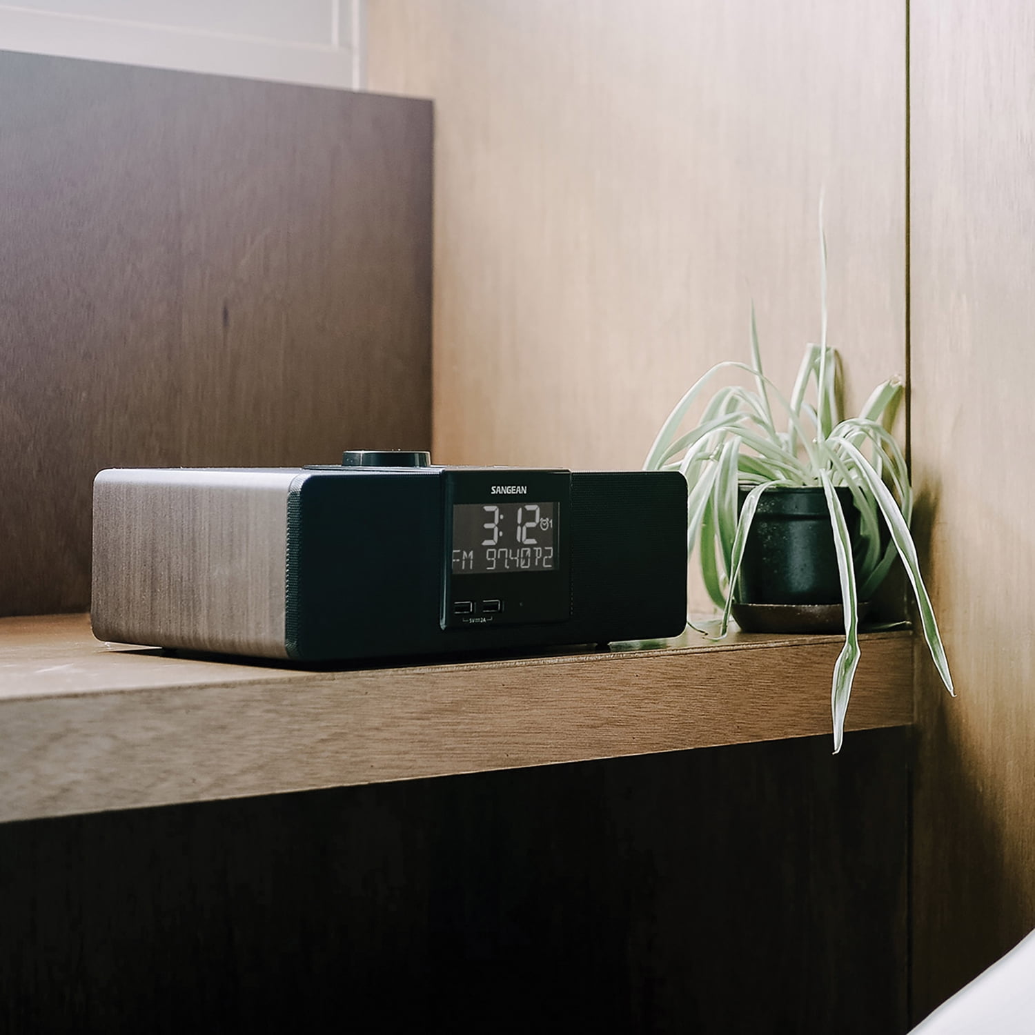 Sangean AM/FM Bluetooth Tabletop Wooden Clock Radio with Alarm and Sleep Timers, RCR-40PT