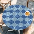 thumbnail image 3 of Round Table Cover 55-60 Inch Blue Geometric Waterproof Reusable Table Cloth Round Fitted Vinyl Tablecloth with Elastic Edged for Parties Outdoors, Retro Morocco Abstract Art, 3 of 3