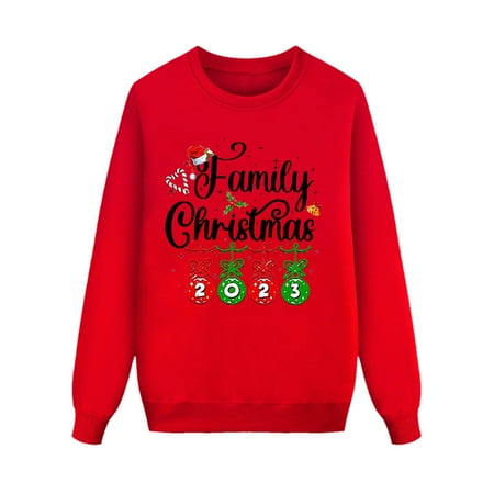

shucnskos Mens Christmas Pajamas Family Matching Outfit Christmas 2023 Bulbs Long Sleeve Cute Letter Print Pullover for Dad Red Women s Linen Hoodie