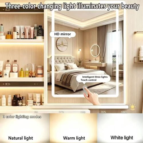 Vanity Table Set includes LED-lit mirror, bedroom makeup table with storage and cushioned stool, Vanity Desk for Women (White)