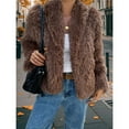 thumbnail image 4 of Abrigo de Piel Sintética para Mujer, Chaqueta de Piel con Solapa Corta, Parka de Larga con Abertura Frontal Marrón L, 4 of 7