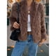 thumbnail image 4 of Abrigo de Piel Sintética para Mujer, Chaqueta de Piel con Solapa Corta, Parka de Larga con Abertura Frontal Marrón XL, 4 of 7