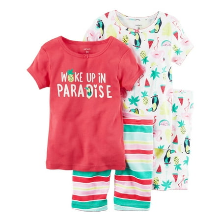 Carters Baby Clothing Outfit Girls 4-Piece Snug Fit Cotton PJs Woke up in Paradise Pink