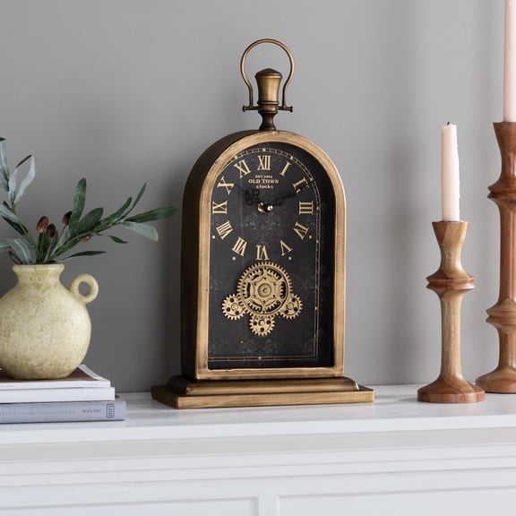 SEI Maximilian Bell Like Gear Table Clock/Black/Gold