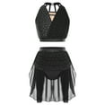 thumbnail image 3 of iiniim Women Lyrical Dance Dress Shiny Rhinestones Crop Top with Skirted Leotard 2-Piece Costume Black XL, 3 of 7