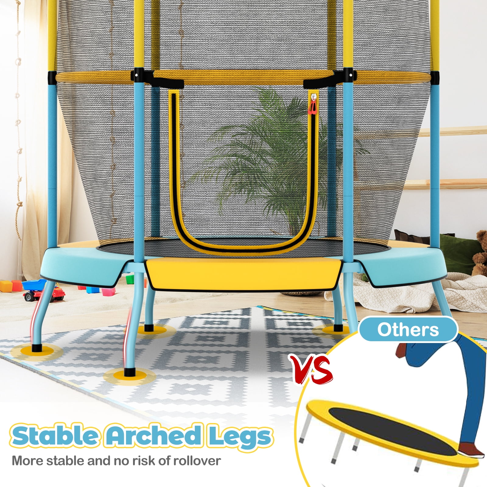 Infans 48"Toddler Trampoline for Kids with Safety Enclosure Net Heavy-duty Frame Yellow