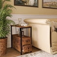 thumbnail image 4 of End Table with Charging Station, Side Table with 2 Wooden Drawers, Narrow 2-Tier Nightstand with USB Ports and Power Outlets, Nightstand Sofa Table for Small Spaces, Living Room, Bedroom, Rustic Brown, 4 of 9