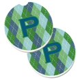 thumbnail image 1 of Initial P Monogram Blue Argoyle Set of 2 Cup Holder Car Coaster, 1 of 1