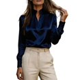 thumbnail image 2 of Womens Buttton Down Shirts Long Sleeve V Neck Business Tunic Blouses Work Dress Shirt Elegant Trendy Tops, L, 2 of 6