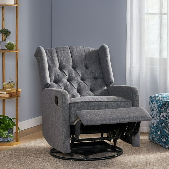 Swivel Rocker Recliner Chairs for Adults, Swivel Glider Rocker Reclining Chair with Adjustable Backrest, Upholstered Soft Sofa Chair for Nursery Living Room Bedroom, Reclining Single Sofa Chair, Gray