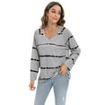 thumbnail image 5 of Aosijia Casual Long Sleeve Striped T-Shirts for Women Plus Size Tunic Loose Pullover Shirts Tops V Neck Ladies Spring Fall Winter Thin Basic Tee Tops Gray XL, 5 of 8