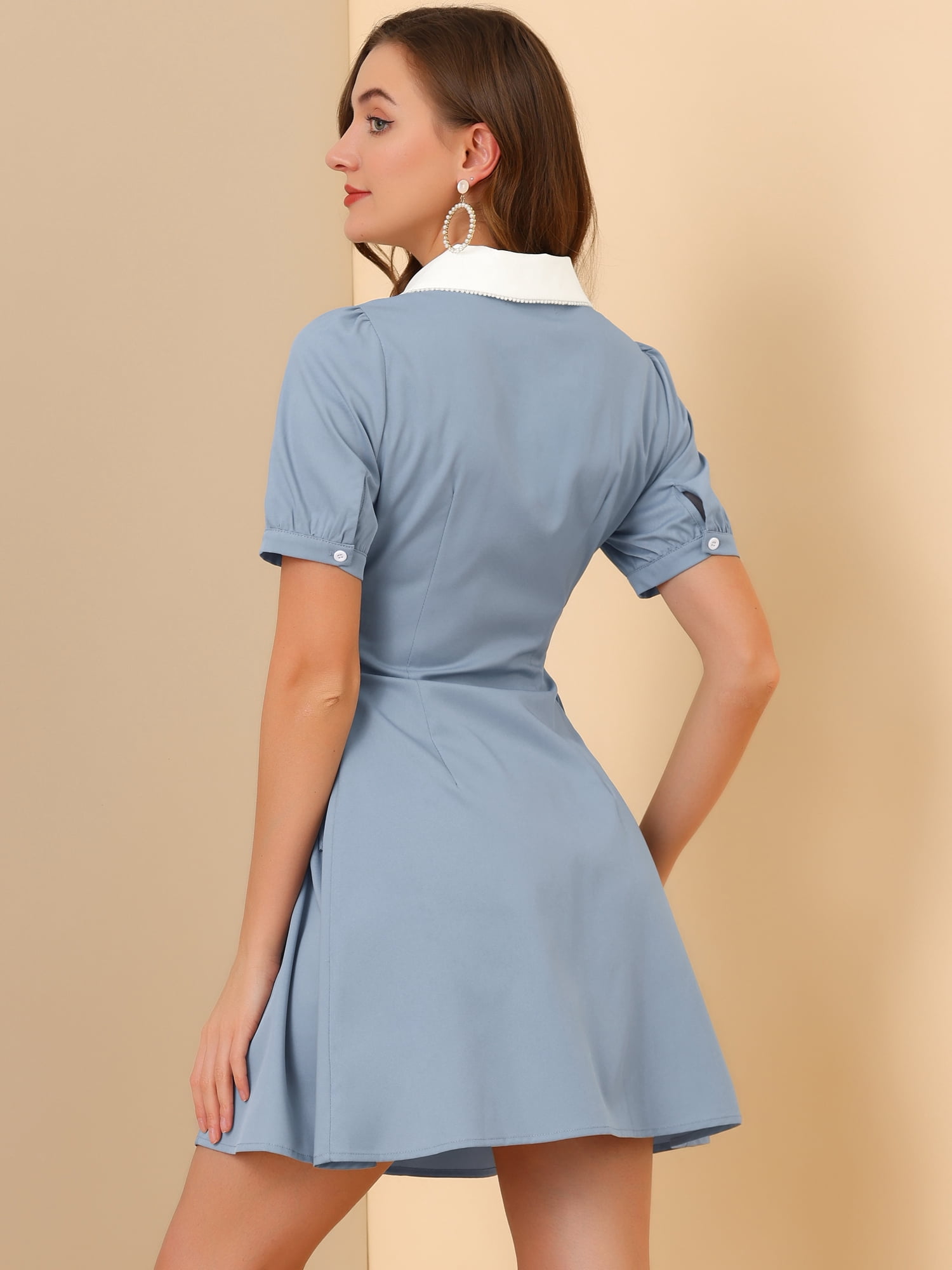 DARING DIVA Women's Contrast Button Down Lace up Dress XL Blue
