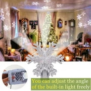 Christmas Tree Topper, 9.6” Snowflake Tree Toppers Lighted Indoor with Rotating 3D Silver Snowflake LED Projector Hollow Glitter Lighted for Tree Christmas Decorations Holiday Ornaments