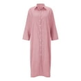 thumbnail image 4 of CAICJ98 Women's Casual Dresses Long Sleeve Button Down Loose Striped Cotton Maxi Shirt Dress Hot Pink,XL, 4 of 5