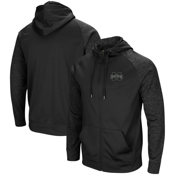 Men's Colosseum Black Mississippi State Bulldogs Blackout 3.0 Tonal Raglan Full-Zip Hoodie