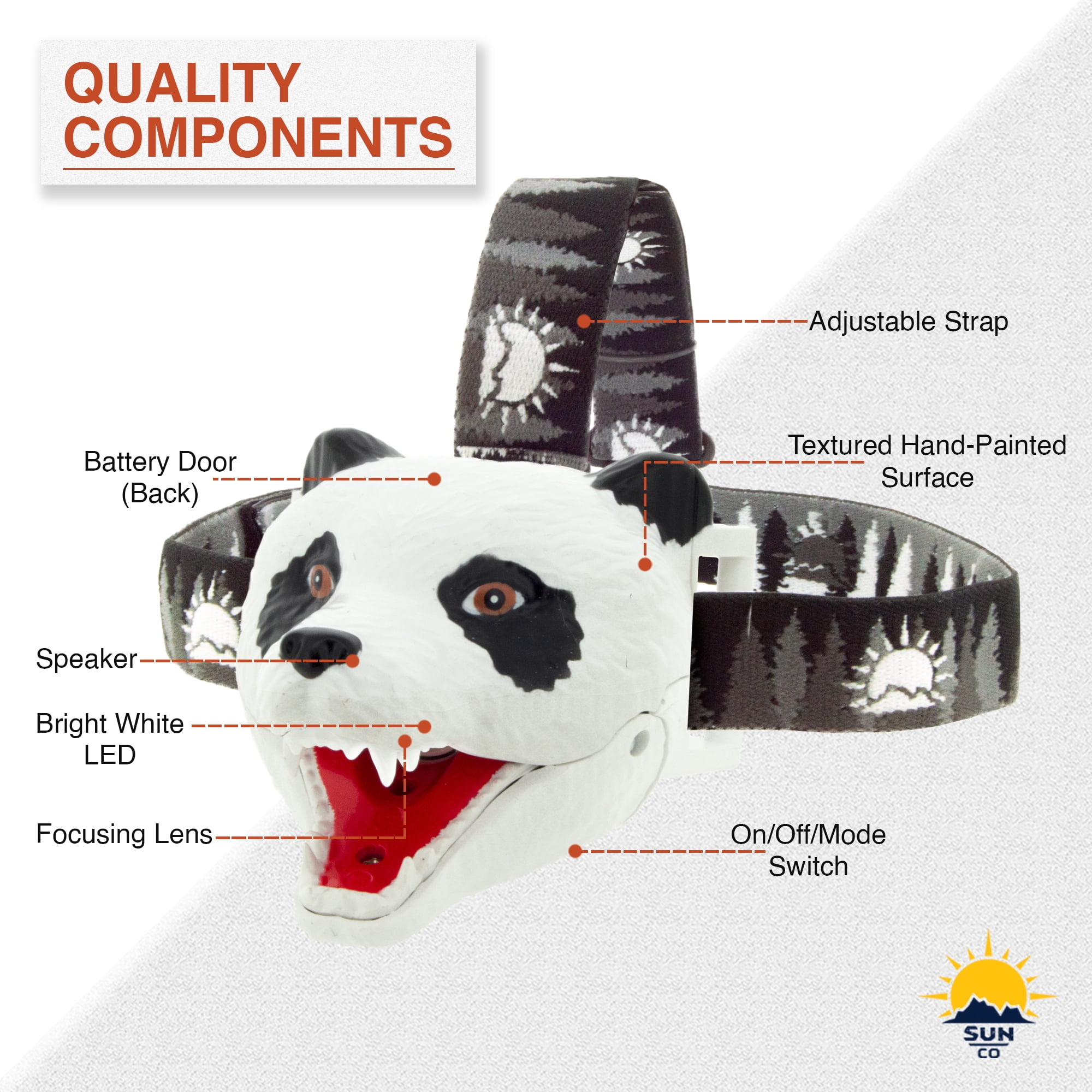 Sun Company Bear LED Headlamp - Bear Headlamps for Kids (Grizzly Bear)