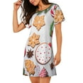 thumbnail image 2 of Honeii Christmas Gingerbread Cookies Print Women's Loose Short Sleeve Nightgown, Soft Cotton Sleepwear, Comfy Loose Fit Pajama Dress for Sleep and Lounge, 2 of 6
