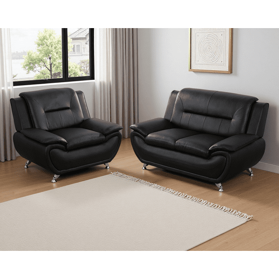Caberryne Leather Couch Set,Modern Sofa for Living Room Furniture Sets,62" Loveseat with Chair 3 Seater for Living Room/Office/Bedroom/Apartment(Black)