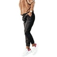 thumbnail image 2 of Qiylii Women Solid Color Trousers, Elastic Waist Leather Ninth Pants, 2 of 8