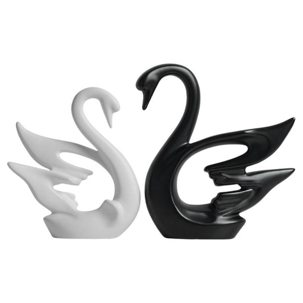2 unids/set de de cisnes de pareja de cerámica, adornos blancos y negros nórdicos, regalos para boda, decoración creativa para sala de