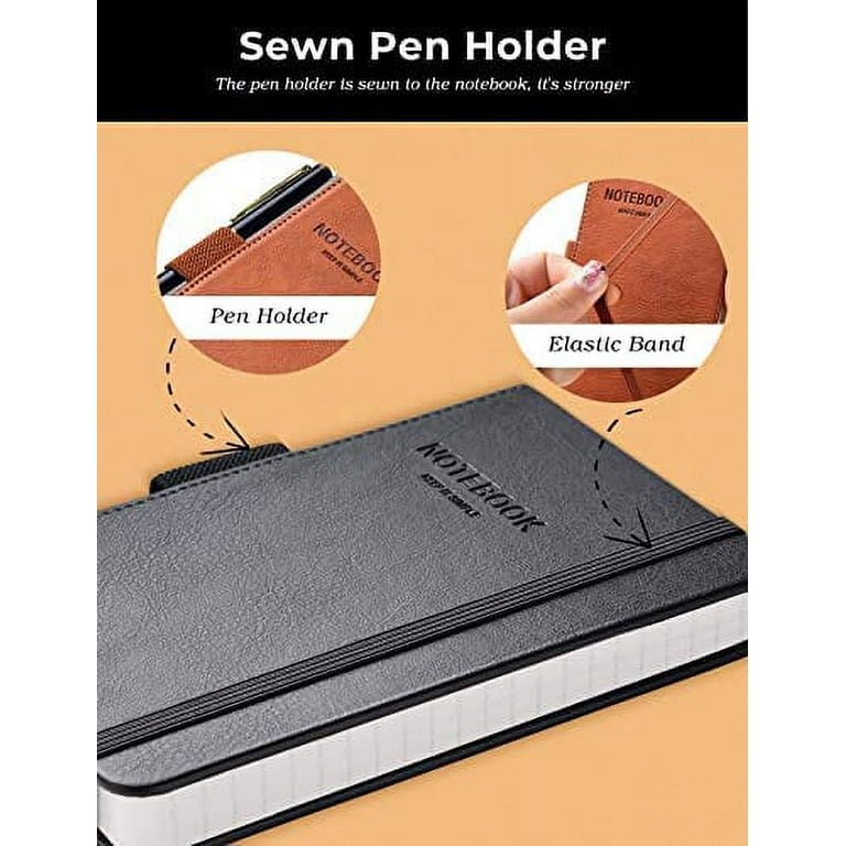 AISBUGUR Pocket Notebook Small Notebook 2-Pack, 3.5 x 5.5 Pocket Notebooks  Hardcover with Thick Lined Paper, Inner Pockets, Cover Letter Embossing  Design Mini Journal Notepad 1Black 1Brown Leather 