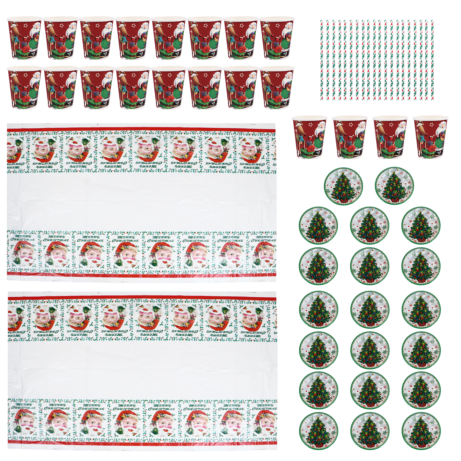 1 Set Party Tableware Set Christmas Party Plates Cup Straws Tablecloths