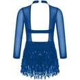 thumbnail image 3 of Xnihocha Costume de Danse Salsa Rumba Tango pour Filles, Robe de Danse Latine à Sequins, Tenue de Danse, Jupe à Franges, Bleu Marine, Taille 12, 3 of 6