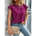 thumbnail image 4 of Womens Round Neck Solid Batwing Sleeve Tee Summer Blouse For Women, 4 of 6