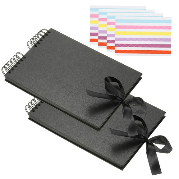 Uxcell Scrapbook Photo Albums, 8x12 Inch 80 Pages with Sticker and Ribbon, Black, 2 Pcs