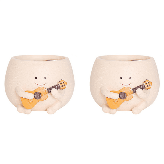 2X Smily Face Planter Pot with Drainage Hole Cute Resin for String of Plant Guitar Pots for Indoor,2 x Smily Face Planter Pot