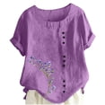 thumbnail image 1 of Liquidation! Uooqdmx Chemises en Lin pour Femmes, Chemises à Manches Courtes pour Femmes, Hauts Fluides pour Femmes, Blouse Col Rond Décontractée Coupe Ample Tunique, Hauts en Gaze pour Femmes, Violet TG, 1 of 5