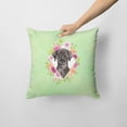 thumbnail image 2 of Black Labrador Green Flowers Fabric Decorative Pillow, 2 of 4
