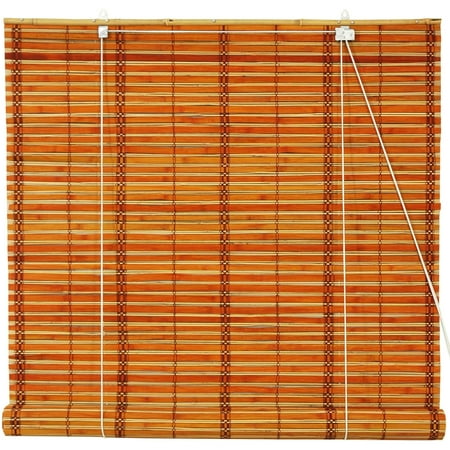 - Burnt Bamboo Roll Up Blinds, 2-Tone Honey