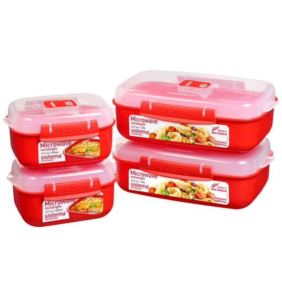 Sistema Heat and Eat Microwave Set | 4 Rectangular Food Containers with Lids (2x 1.25L   2x 525ml)