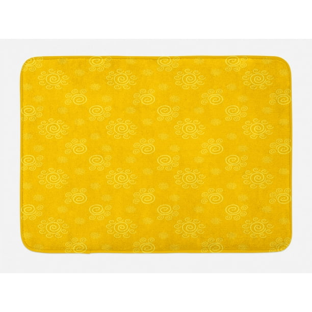 Yellow Bath Mat, Sun Solar Hand Drawn Style Pattern with Little Spiral Spots Like Hot Summer Day