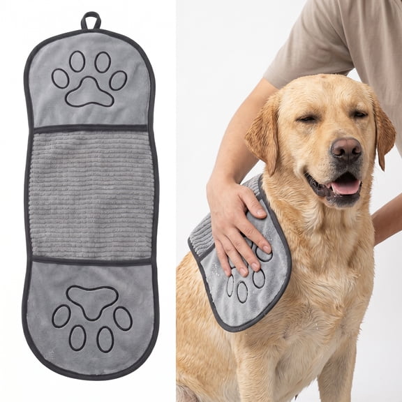 ROSEXIXI 1pcs GrayοΌUltra-Absorbent Chenille Pet Towel , Fast Drying Soft Microfiber Bath Mitt for Dogs, Cats and Small Pets, Machine Washable