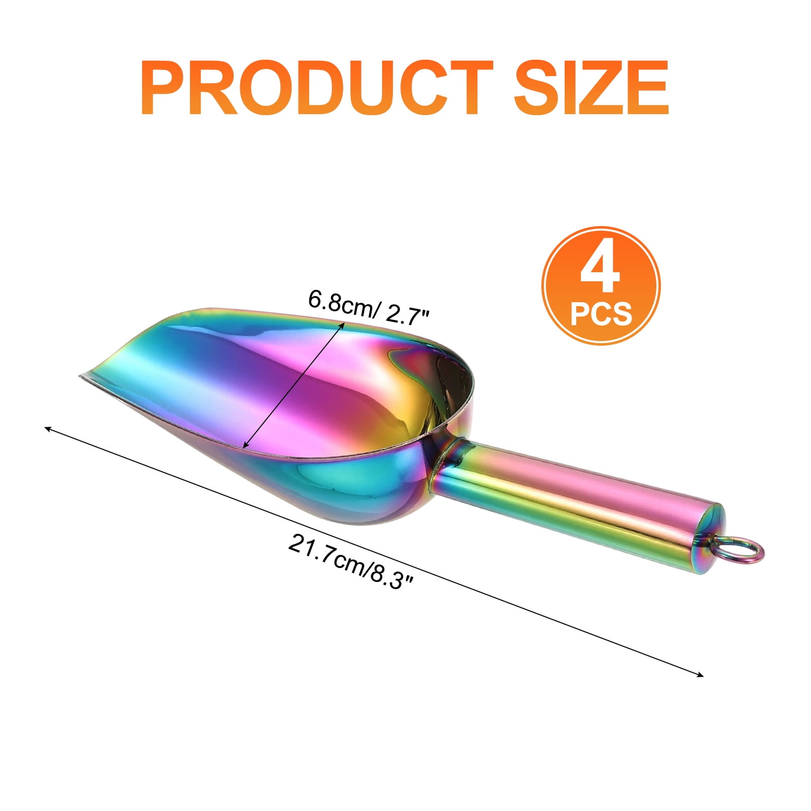 4pcs Metal Ice Scoop, 8.3 inch Stainless Steel Ice Scooper for Bar Use, Rainbow