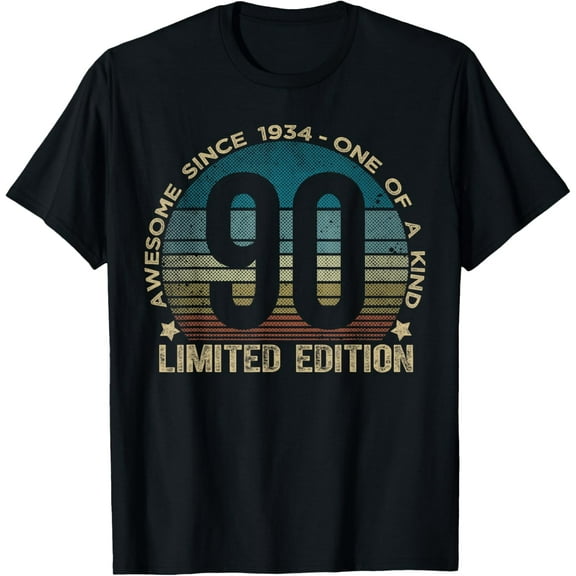 90th Birthday 90 Year Old Gifts Vintage 1934 Limited Edition T-ShirtMen and women, White Black T-shirt, size: Extra large S-4XL
