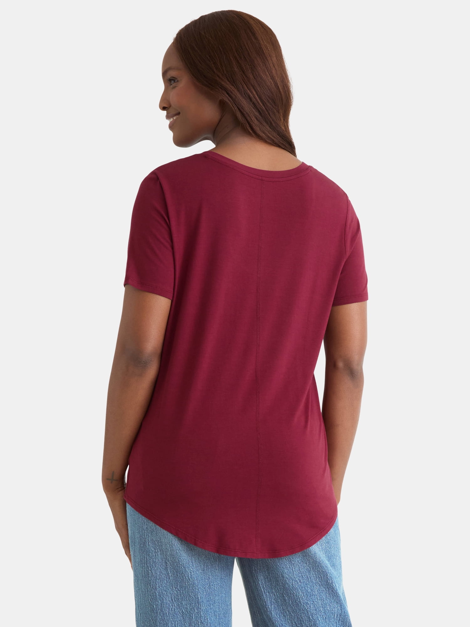 Time and Tru Women's V-Neck Tunic Tee with Short Sleeves, Sizes XS-XXXL