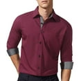 thumbnail image 3 of HISDERN Men's Button Down Dress Shirt Casual Long Sleeve Dress Shirt Inner Contrast Shirt Burgundy, 3 of 7