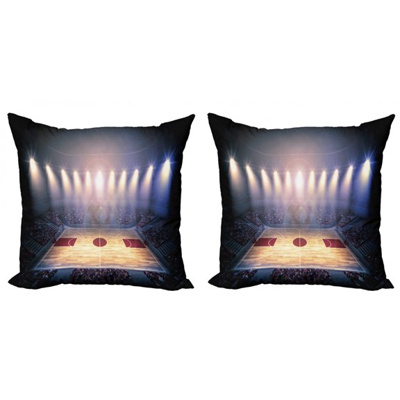 Ambesonne Sports Throw Pillow Cover 2 Pack, Basketball Tournament, 18", Beige Navy Brown