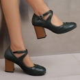 thumbnail image 6 of SACFOF Chunky Heel Ankle Strap Pumps for Women Closed Round Toe Comfortable 3 Inches Low Heel Mary Janes Leather Dress Shoes Office Working Party Event Prom Business, 6 of 6