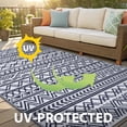 thumbnail image 3 of Smiry Outdoor Rugs 4x6, Waterproof Plastic Straw Geometric Indoor Outdoor Mat for Patio, RV Camping, Deck,Porch, Navy Blue and White, 3 of 7