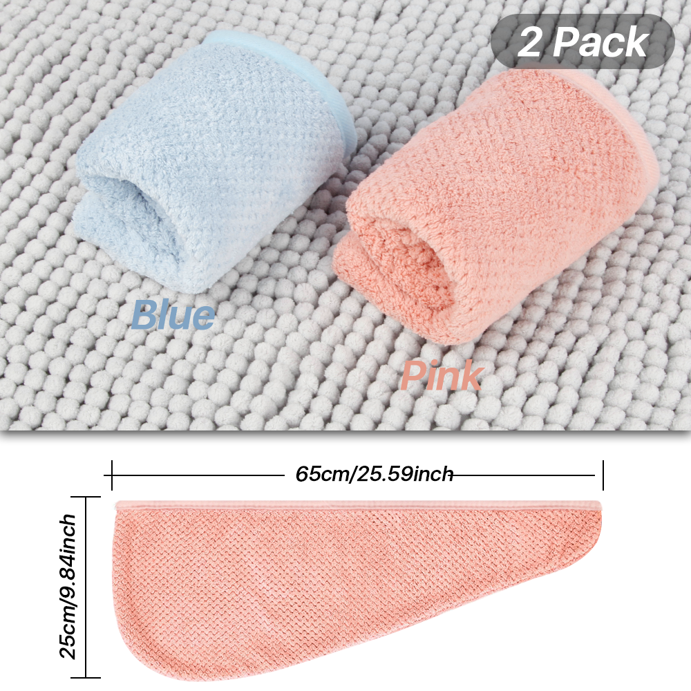 SUPTREE Microfiber Hair Towel Turban Wrap for Women 2 Pack Quick Dry Towels for Hair (Blue+Pink) - image 5 of 7