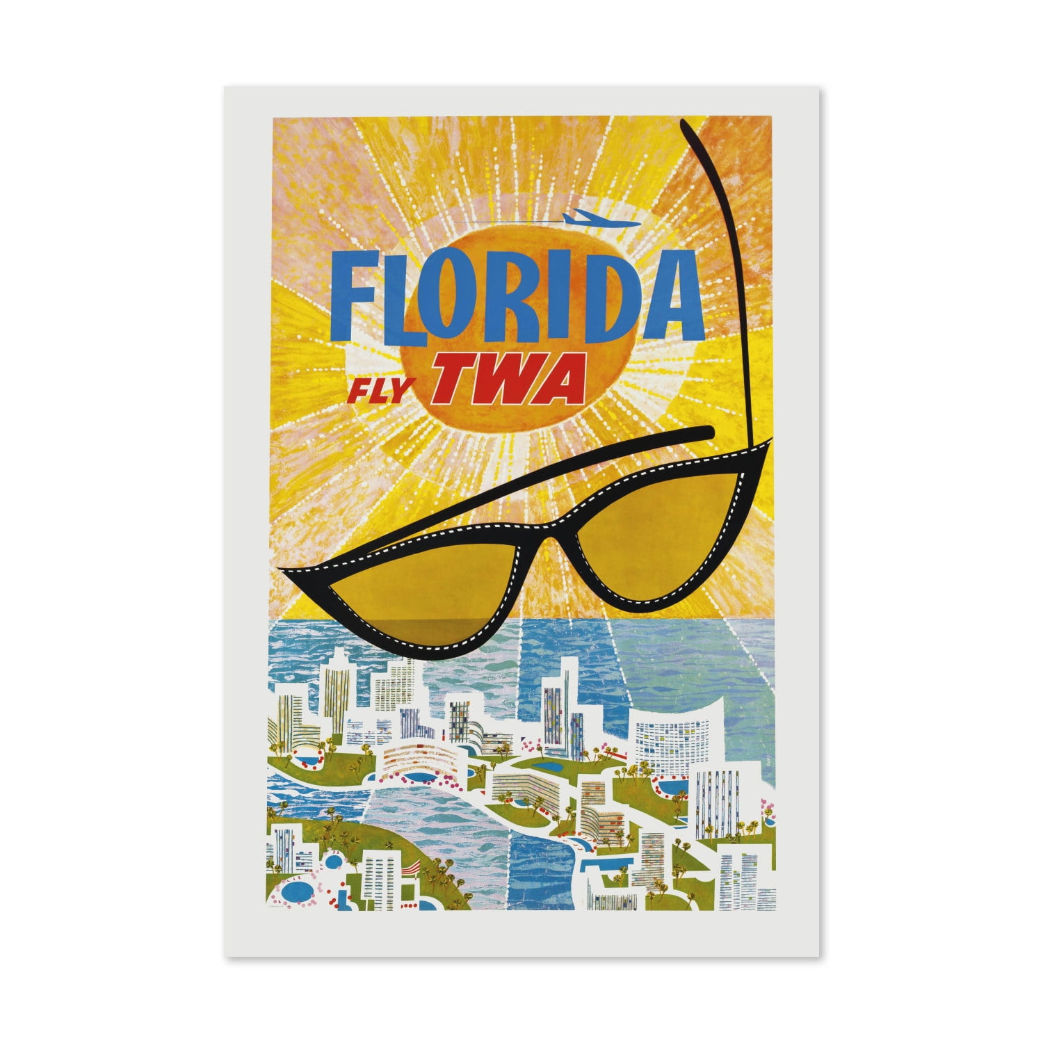 1960S Miami Fly Twa Vintage Style Travel Poster, Classic Collection Wall Art Decor , Poster Print Only