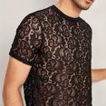 thumbnail image 4 of guisaled Men's Sheer Mesh Short Sleeve Round Neck T Shirts Solid Plain See Through Sparkling Tops Fashion Sexy Club Party Tops Valentine'S Day s, 4 of 7