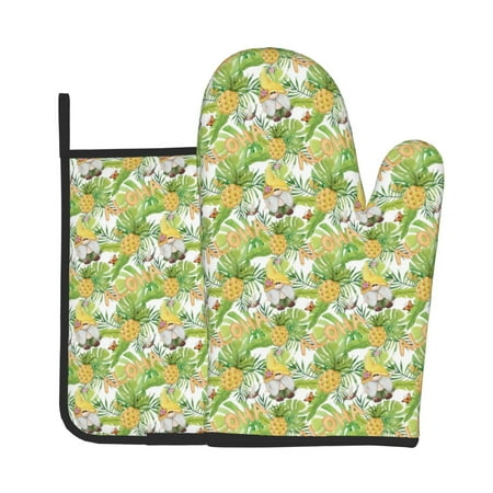

Jgfou Gnome and Pineapple Pattern Oven Mitts and Pot Holders Sets Heat Resistant Oven Mittens Soft Lining Extra Thicken Long Kitchen Cotton Oven Glove for Cooking