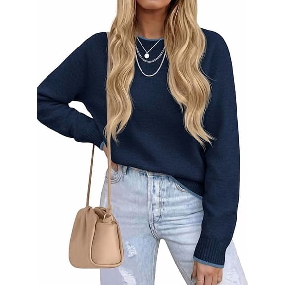 PRETTYGARDEN Womens Crewneck Fall Sweaters Pullover Tops Soft Stretchy Knit,Raglan Long Sleeve,Ribbed Cuffs,Color Block,Casual Daily Outfits,Office Work Clothes,Winter Layering Wear