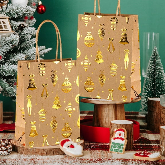 Aufmer 20 Pcs Festive Snowflake Tote Bag, Christmas Gift Packaging with Flat Bottom, Holiday Party Favor Sack, Kraft Paper Present Carrier(Multicolor)